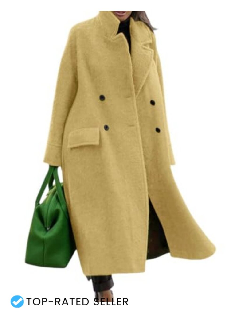 Oversized Long Wool Blend Winter Coat Notched Lapel Button Overcoat